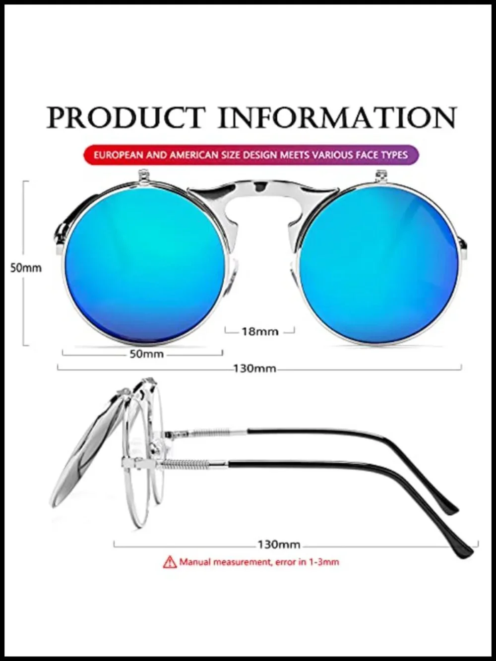 Round Flip Up Sunglasses Metal Frame Retro Steampunk